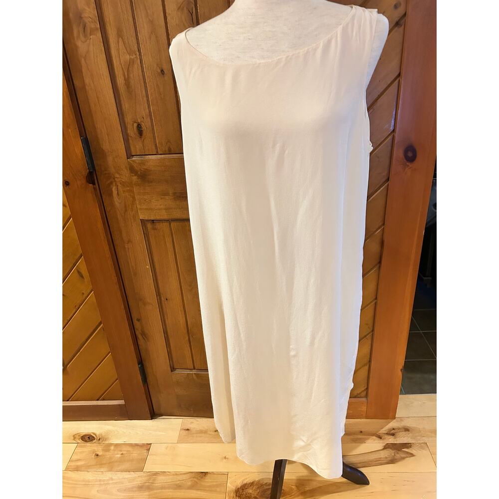 Eileen Fisher 100% Silk Pin Tucked Dress XL Graduation White Garden Asymmetric